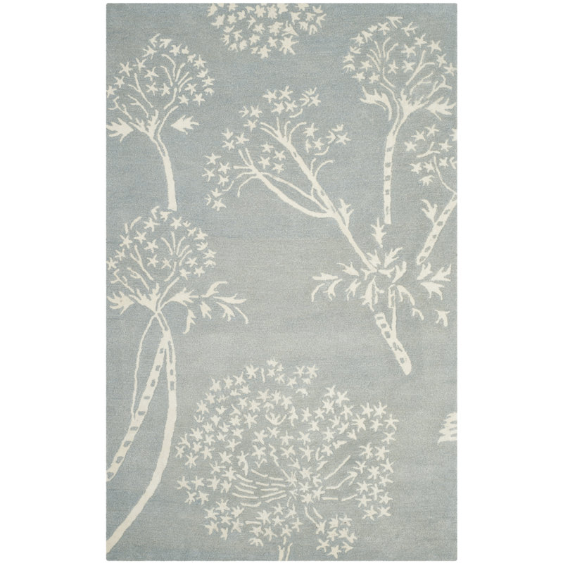 Hodgson Hand Tufted Wool/Viscose Floral Rug in Blue/Ivory, Rectangle 2'6" x 4'