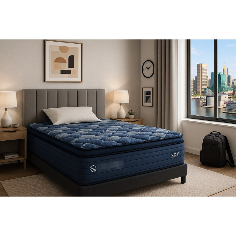 14 po, très doux, bleu + multi, très grand matelas, unité de poche, mousse à mémoire de forme, couches de mousse, matelas roulé et bleu + multi 14 po avec housse souple