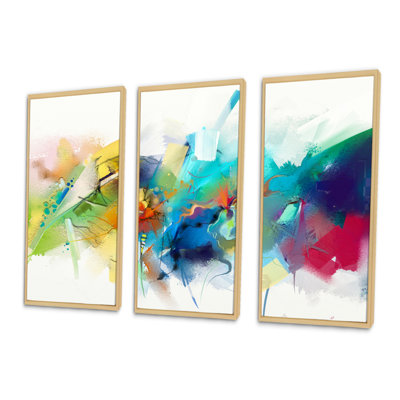«Brush Stroke Colorful», peinture à l'huile sur toile, ensemble d'art mural contemporain encadré de 3