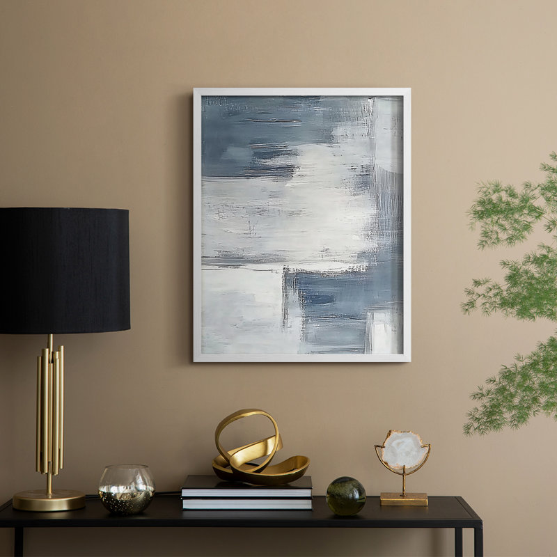 Abstrait, encadré, prêt à accrocher , H 10 po x l 8 po, Blanc