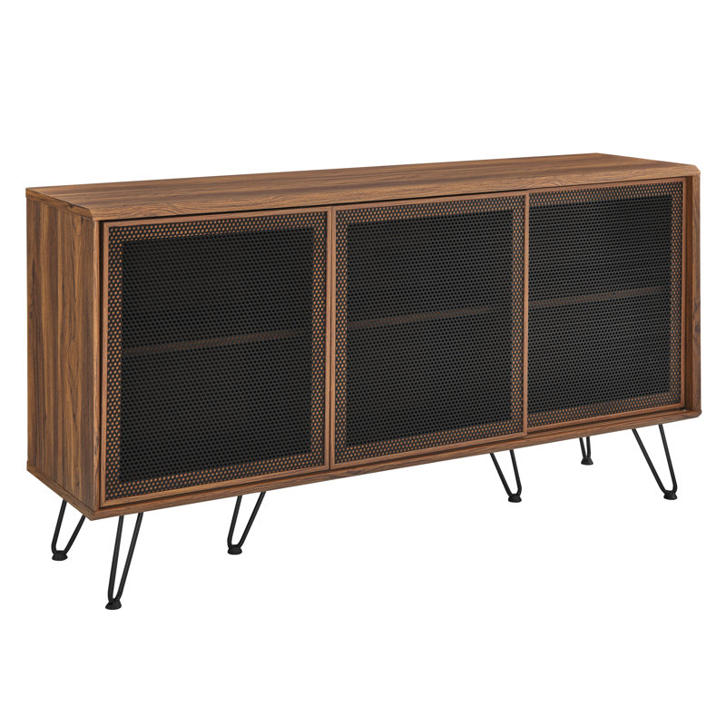 Nomad Walnut Industrial Modern Sideboard with Mesh Doors