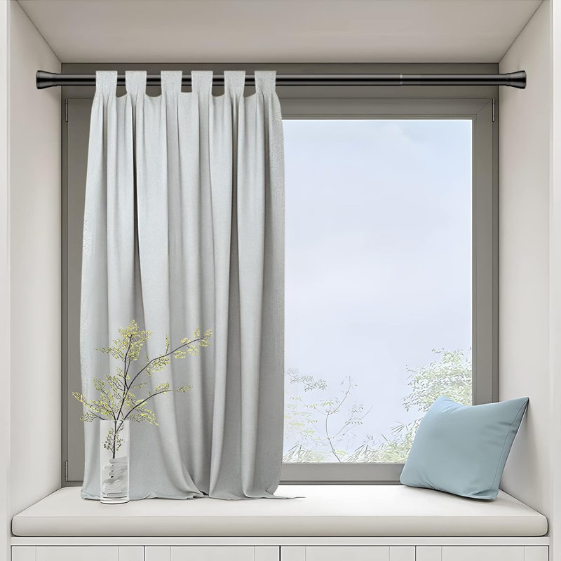 Tension Rods For Curtains 28 To 48 Inch,Spring Tension Rod No Drill Shower Rod, Matte Black
