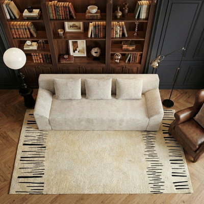 Boneless 71 Inch 3-Seater Sofa, Corduroy Fabric Deep Seat Couch, Comfy Loveseat Sofa No Assembly Required for Living Room, Bedroom, and Apartment(71 inch diagonal armrest)