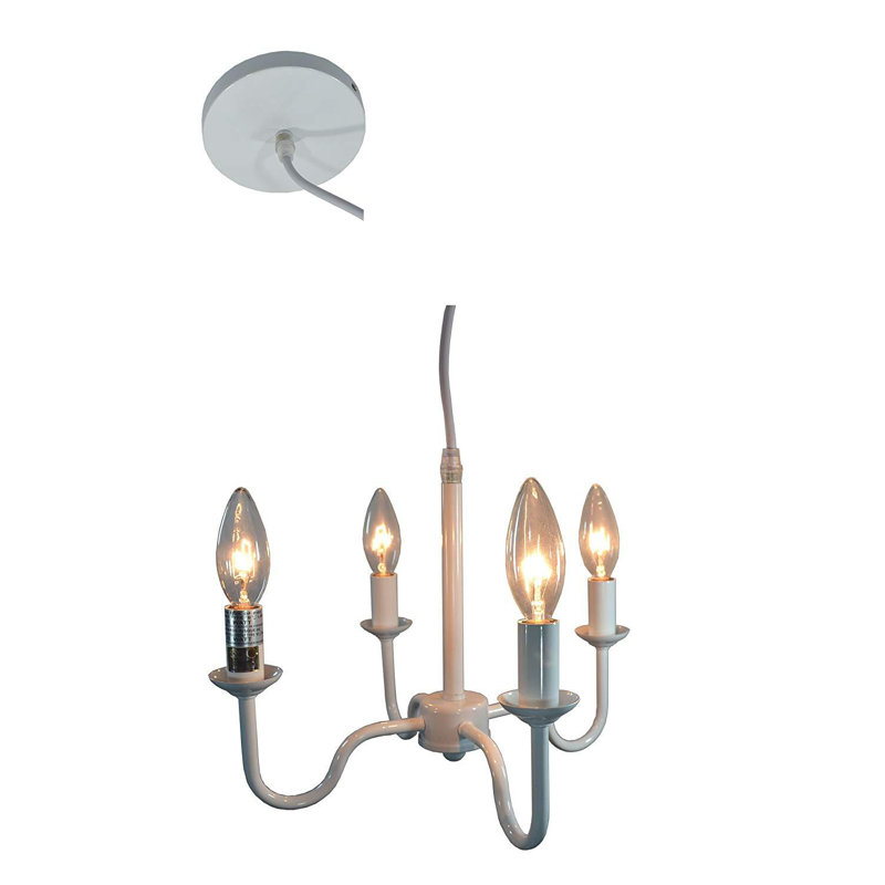 Lustre de style bougie classique/traditionnel 4 lumières câblée Lidya, Blanc lustré