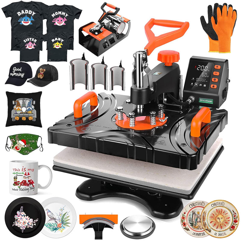 8 in 1 Heat Press Machine 12" x 15" Digital Multifunction Shirt Transfer Machine for DIY T-Shirt Hat Cap Mug Plate