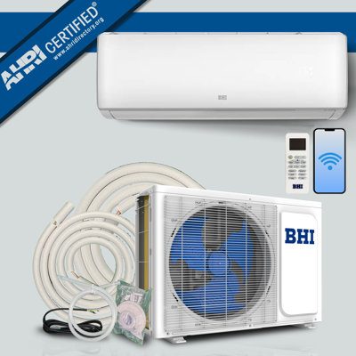 Mini climatiseur / pompe à chaleur divisé 12 000 BTU 115 V 17 SEER2 Bhi, Wi-Fi, 1 tonne, ensemble de lignes 25 pi