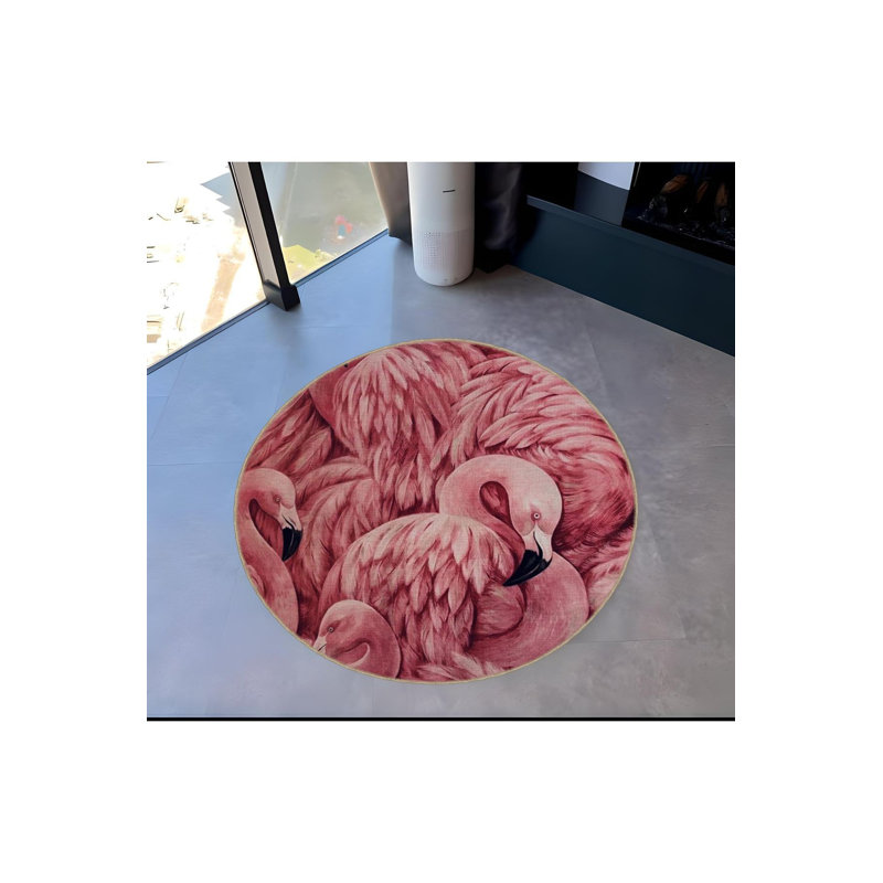 Tapis tissé rond à motif de flamants roses lavable à la machine, Sous-tapis rond 3 pi 11 po inclus