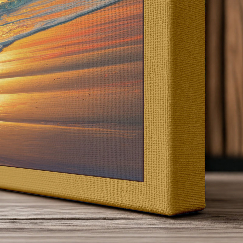 Golden Hour Seascape Coastal - Wrapped Canvas, 36x24 - 91.4 x 61.0 cm, Ochre Border