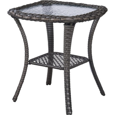 Patio Tables Wicker Side Table - Rattan End Table With Glass Top For Outdoor Outside Patio Porch Deck Square Mixed