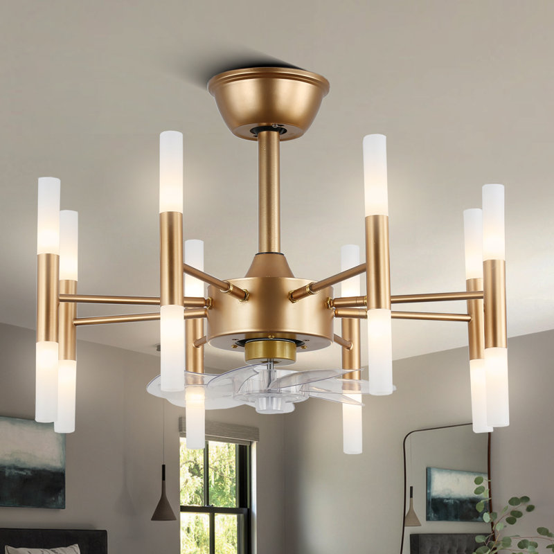 Lustre doré 24 "Luminous Elegance - Luminaire moderne 8 lumières avec abat-jour en acrylique givré pour le salon et la salle à manger