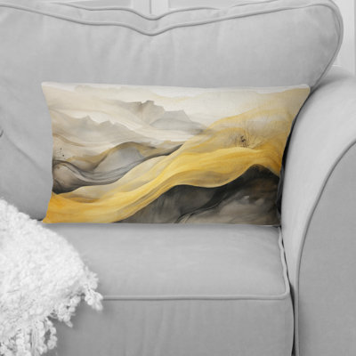 Landscapes Of Dreams Waves Retro Yellow Black II - Abstract Shapes Printed Throw Pillow
