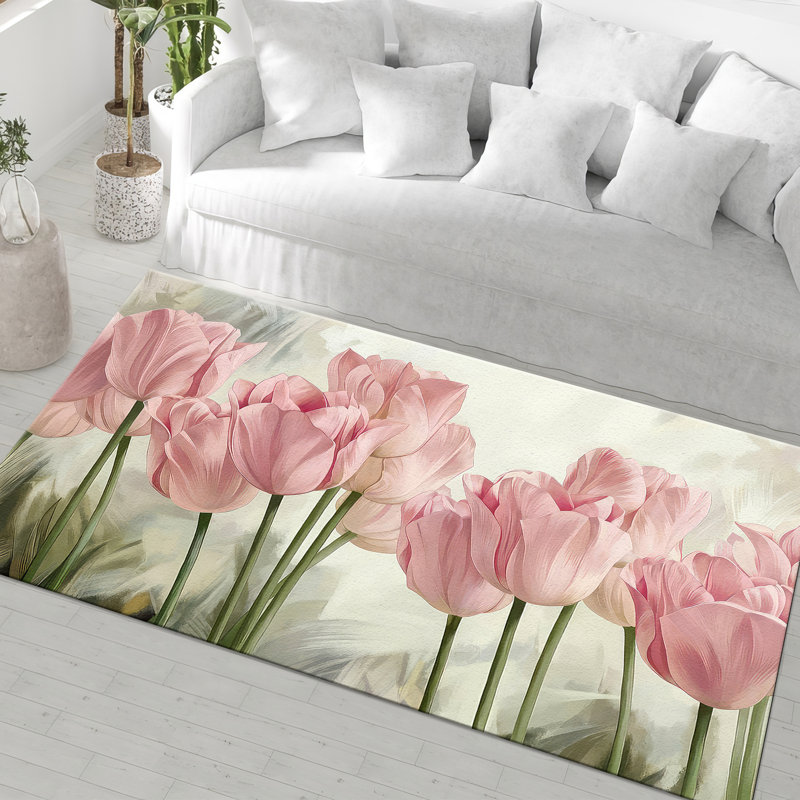 Élégant tapis non tissé à motif mince avec motifs floraux et géométriques complexes pour une pièce décorative élégante