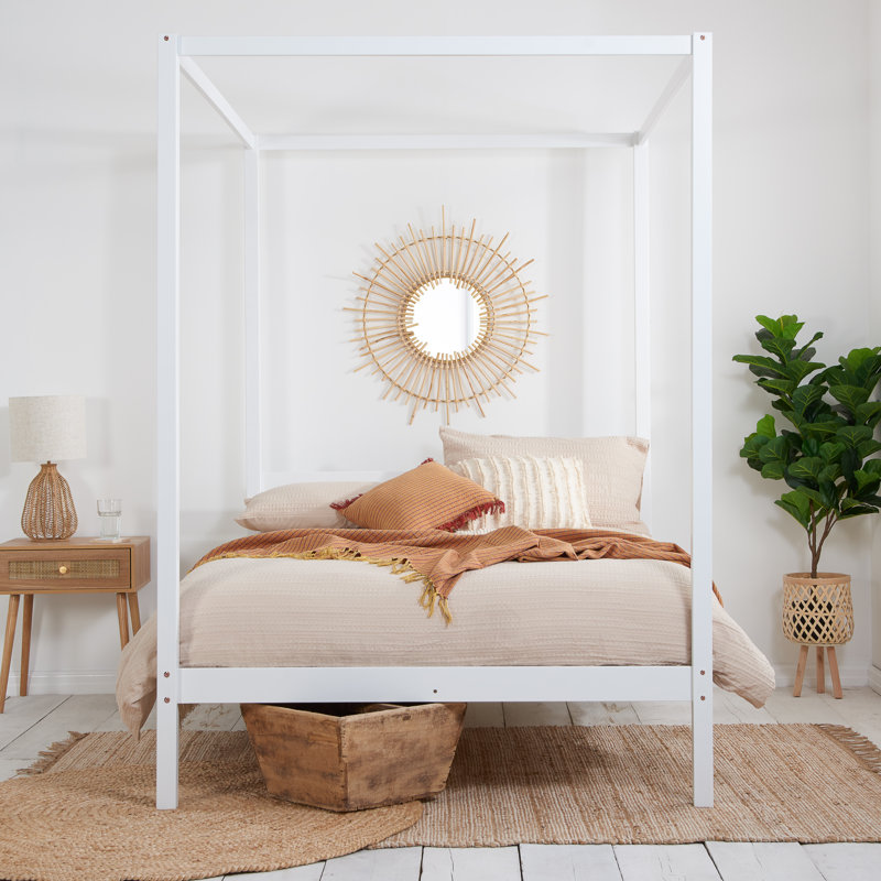 Ayzia Four Poster Bed, White, Double (4'6)