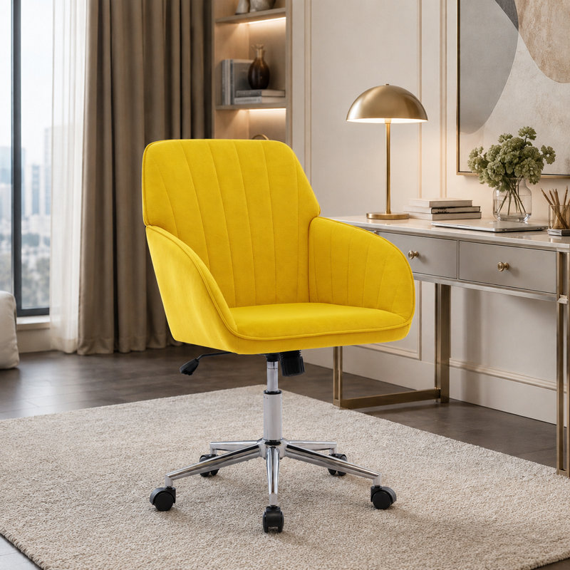 Chaise de bureau moderne et ajustable avec coussin moelleux, pieds en métal, Jaune vif