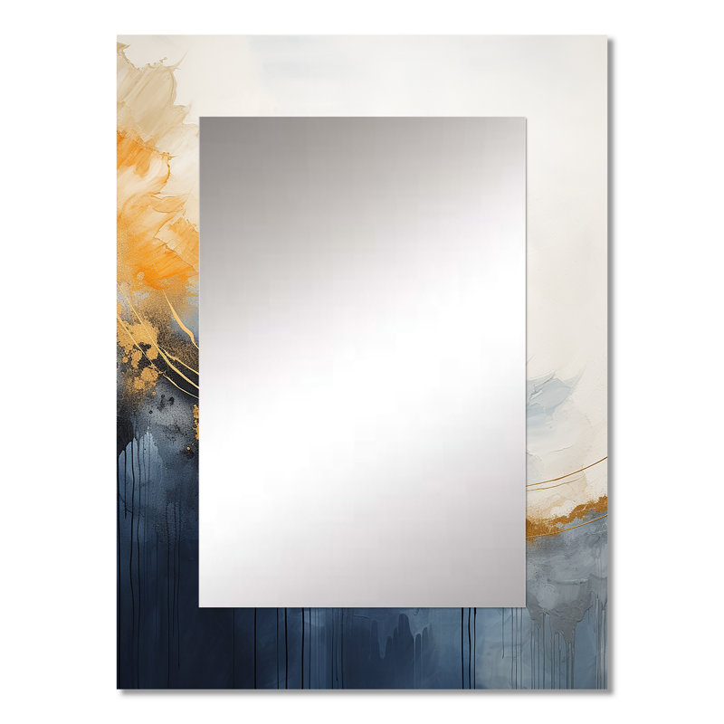 Tempête de marbre bleu et jaune V - peinture abstraite unique miroir mural, miroir bleu, impression sur métal, 32 po x 24 po