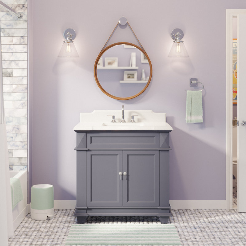 Ensemble de meuble-lavabo simple 36 po Aoibhin, Gris marine, Quartz blanc