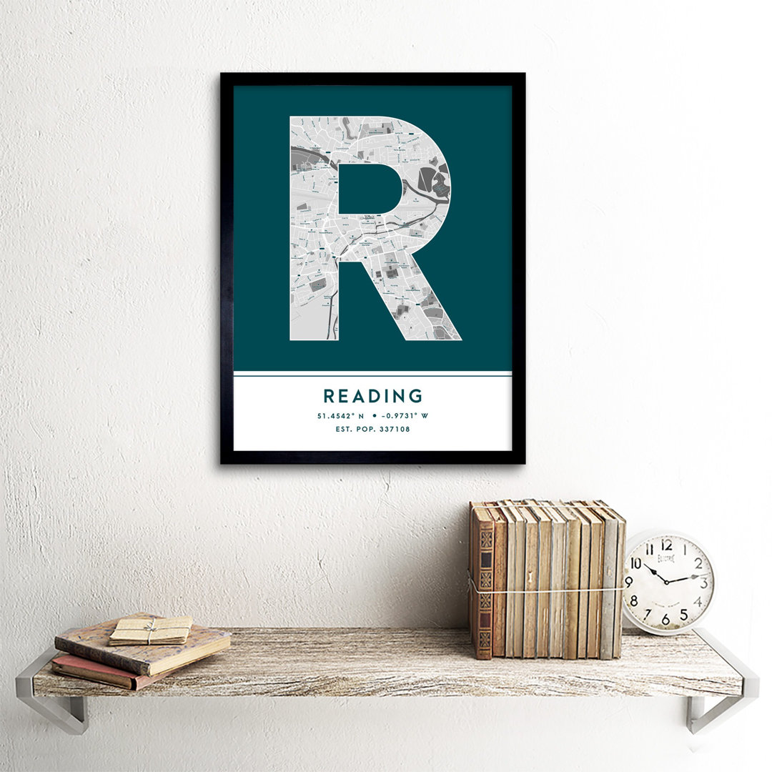 Reading England United Kingdom City Map Teal - Single Picture Frame Typography