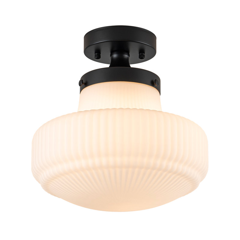 Single-Light Ribbed Milk Glass Flush Mount