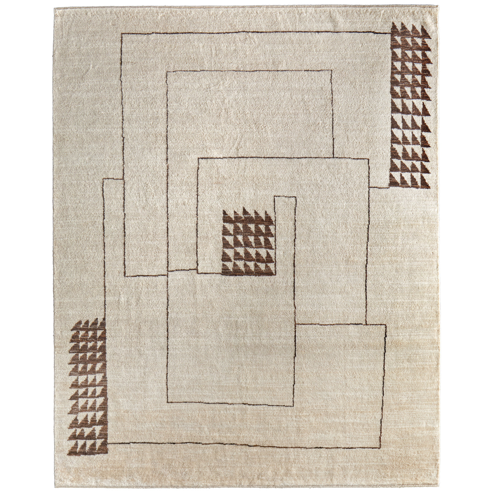 Monaco Ivory Hand-Knotted Abstract Rug, Rectangle 7'9" x 9'9"