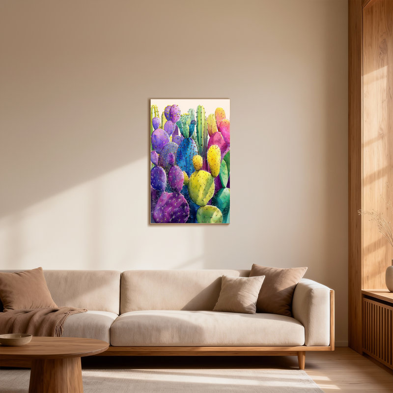 Plantes et fleurs, impression de motif de cactus coloré, H 12 po x l 18 po