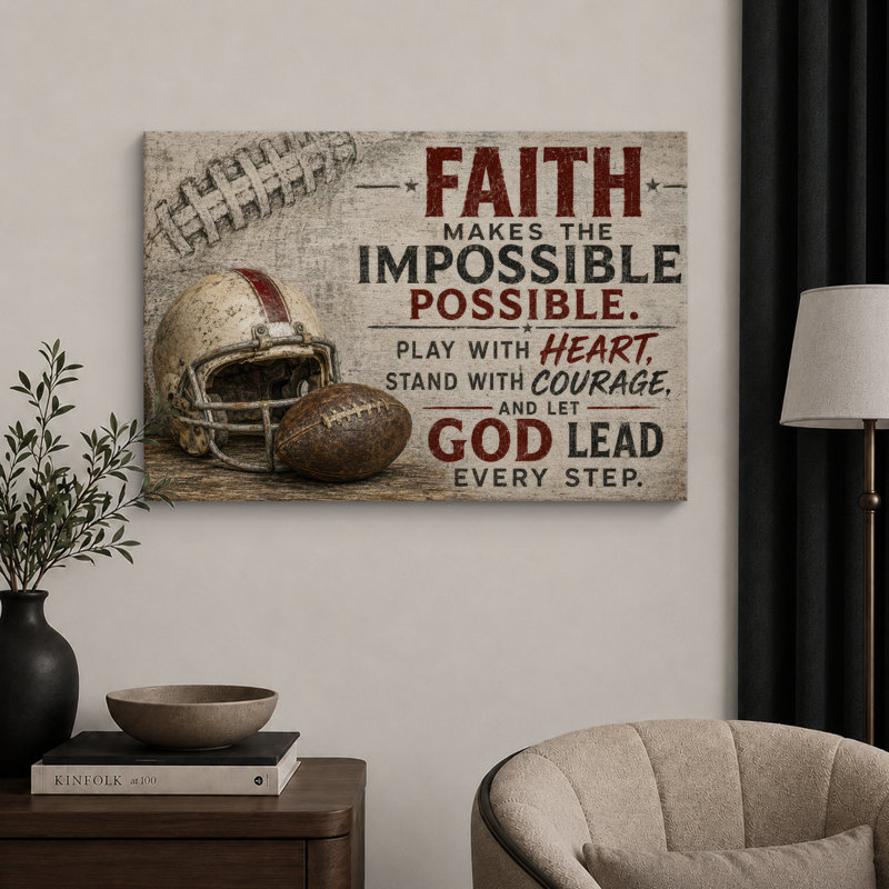 Christian Faith Football, H 24 po x l 36 po x P 1,5 po, Toile tendue