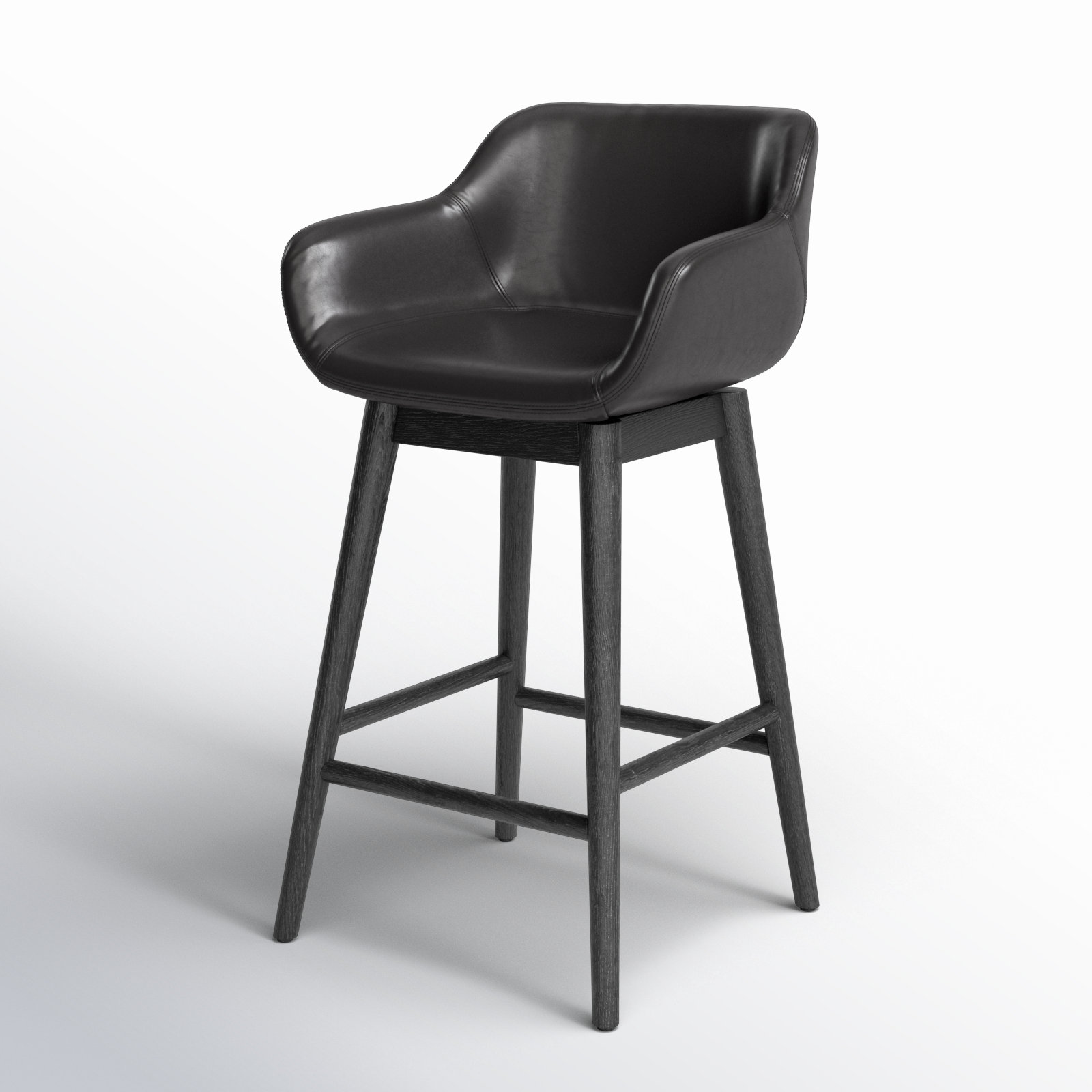 Bahari Swivel Leather Stool, Counter Stool (26.5" Seat Height), Sonoma Black/Genuine Leather, Stained Black Ash