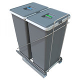 Bottom Mount Waste Bin PullOut, Ball Bearing Full ext 2x Gray