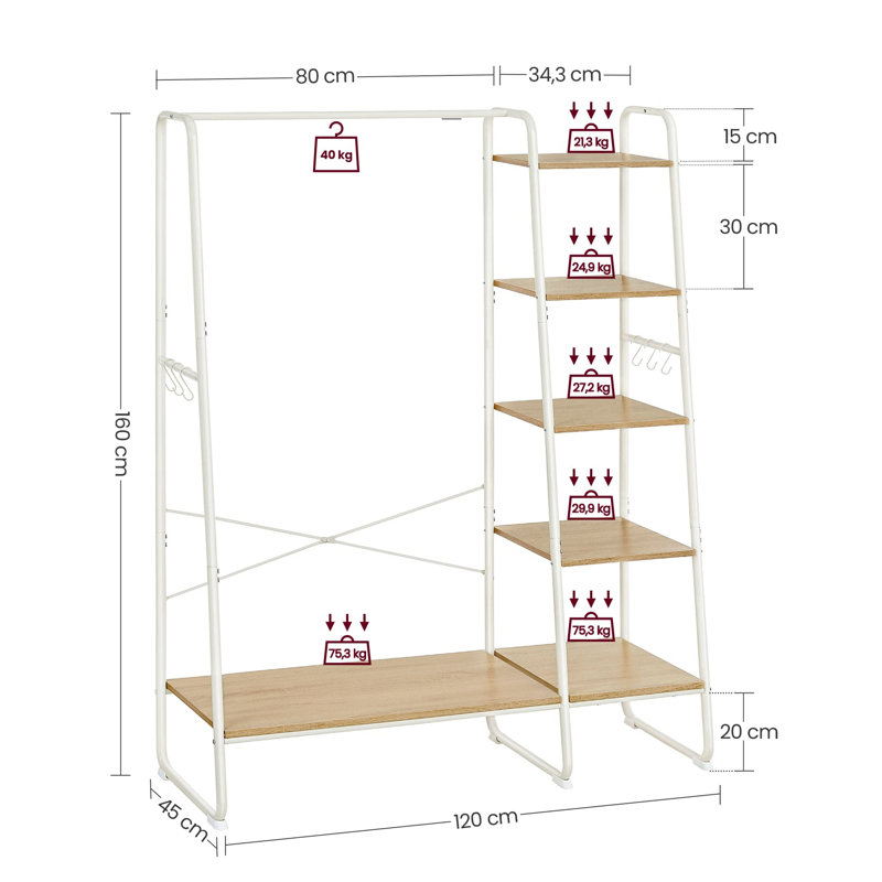Annastassia 120cm Clothing Rack, Oak Colored White