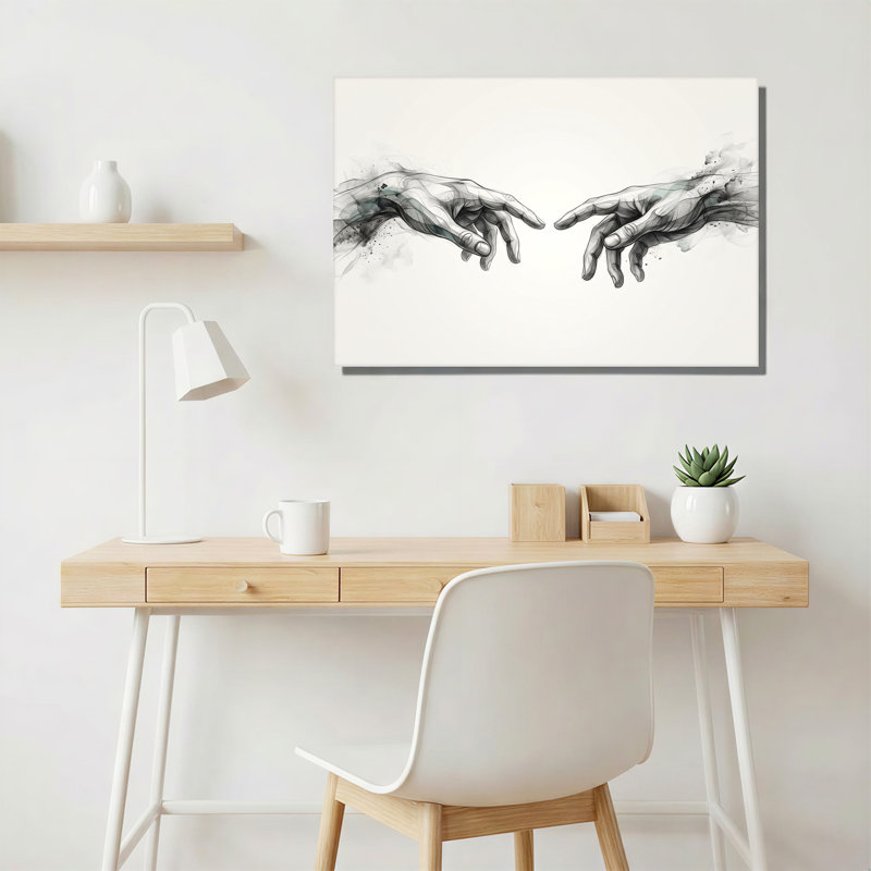 «Grey Abstract Hands Touching in Ink Wash», art mural sur toile, 28"H x 40"W