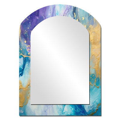 «Leamont» turquoise et mauve liquide Art IV - miroir décoratif arqué Fractals