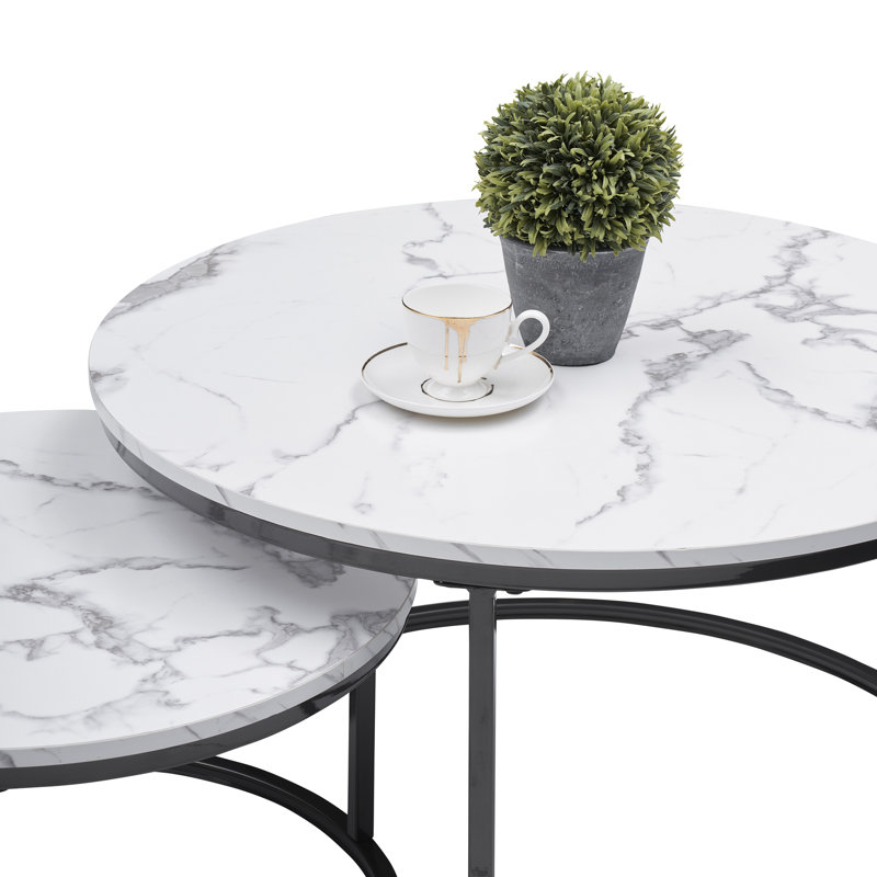 Frame Coffee Table, Bright Black, White Marble, Marble