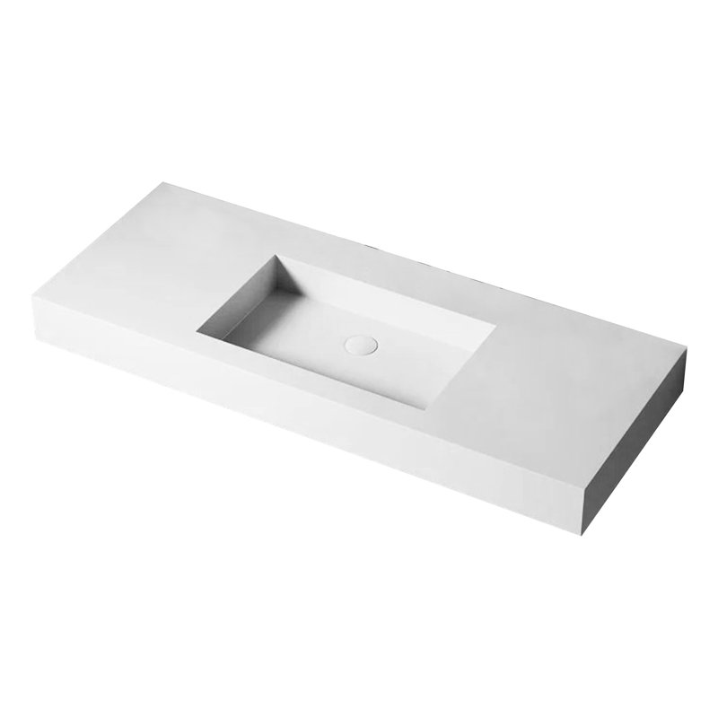 Lavabo de salle de bain en résine solide pour salle de bain - blanc mat, profondeur 47,62 po, largeur 18,44 po, hauteur 4,25 po, compatibilité spatiale polyvalente 54,52 lb, sophistication durable, entretien facile