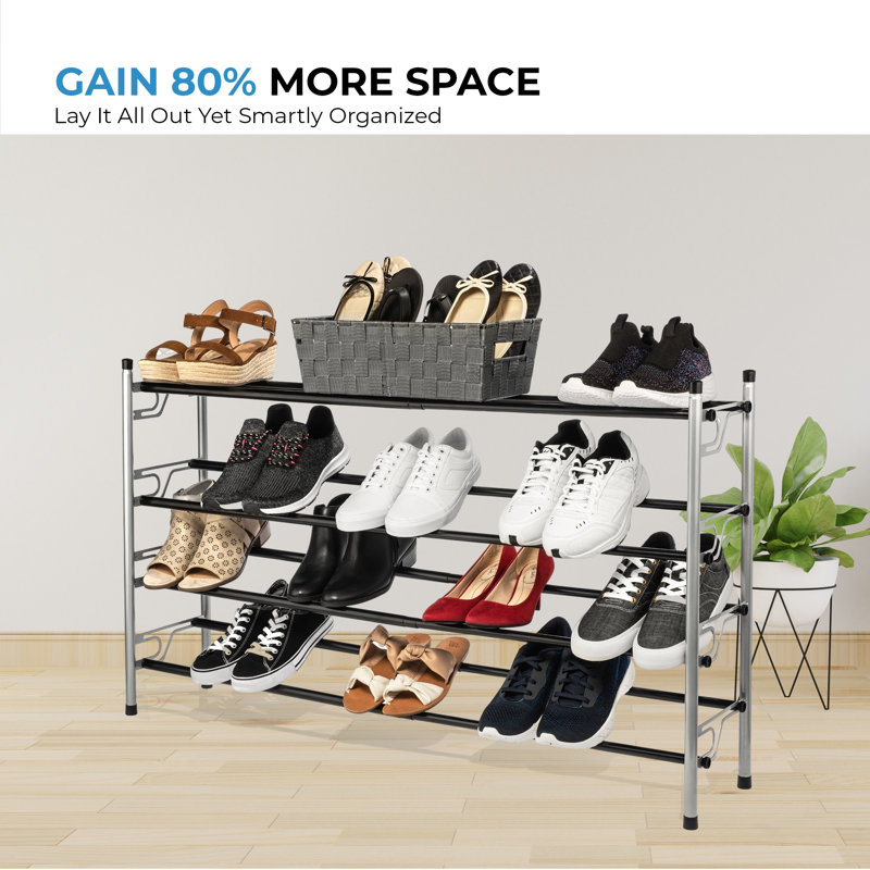 USTECH Shoe Rack-4-Tier Slide-N-Adjust Multi-Position Expandable Metal Non-Slip, DIY Closet Organizer, Pack of 1
