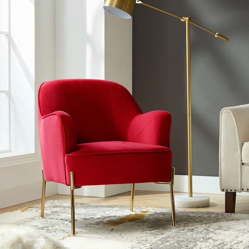 Chaise contemporaine Cleo de 26 po de largeur avec accoudoirs encastrés, Velours rouge