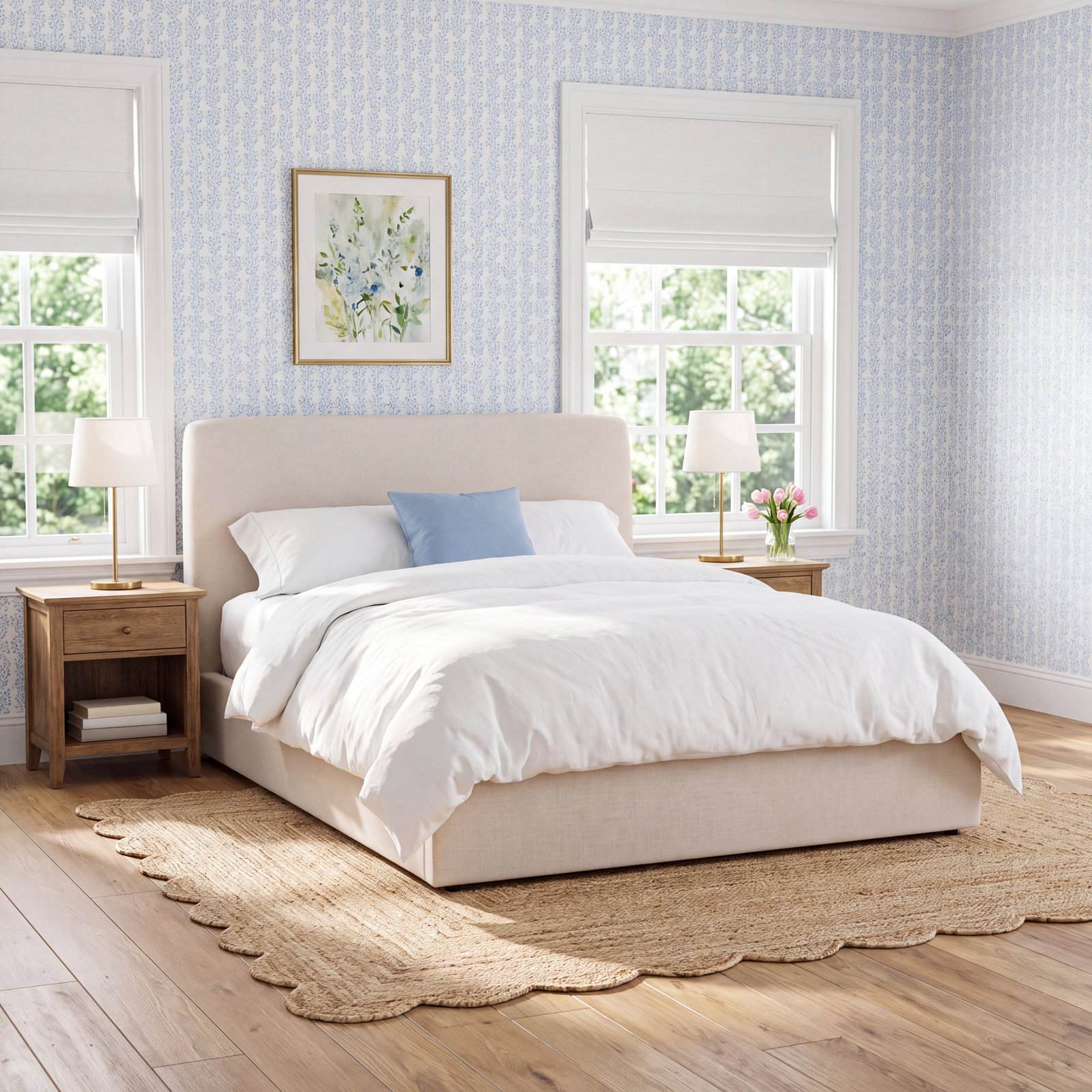 Denton Linen Upholstered Bed, King , Effie Linen