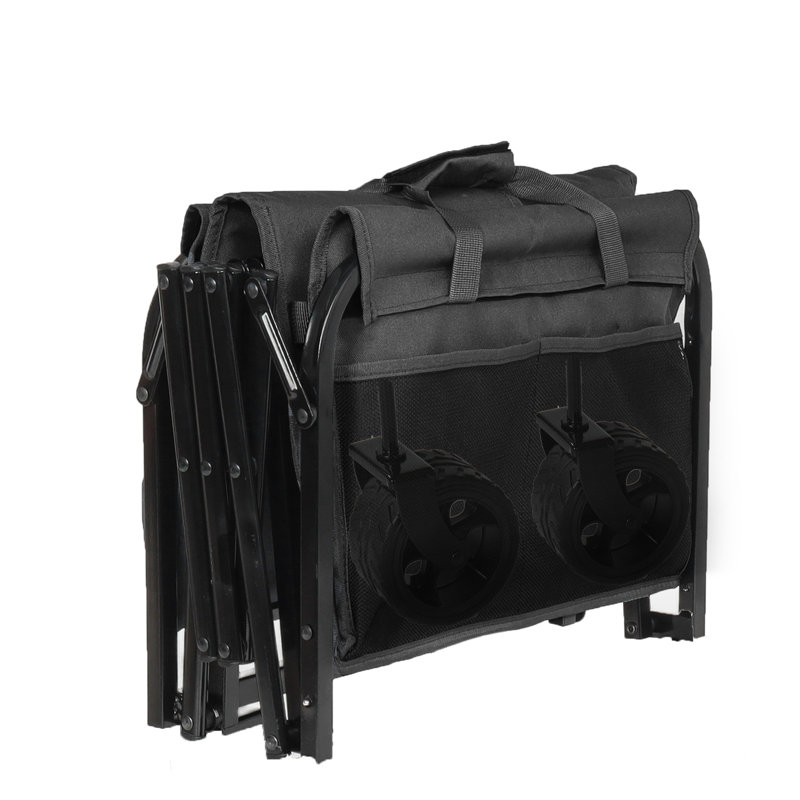 Chariot utilitaire extensible à deux couches avec de larges roues et une capacité de 220 lb pour le camping, le magasinage et le jardinage