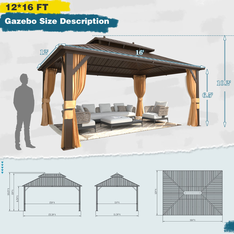 12 Ft. W x 16 Ft. D Metal Patio Gazebo