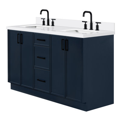 Meuble-lavabo double rectangulaire 61 po avec comptoir en quartz pur Ariel Kelly