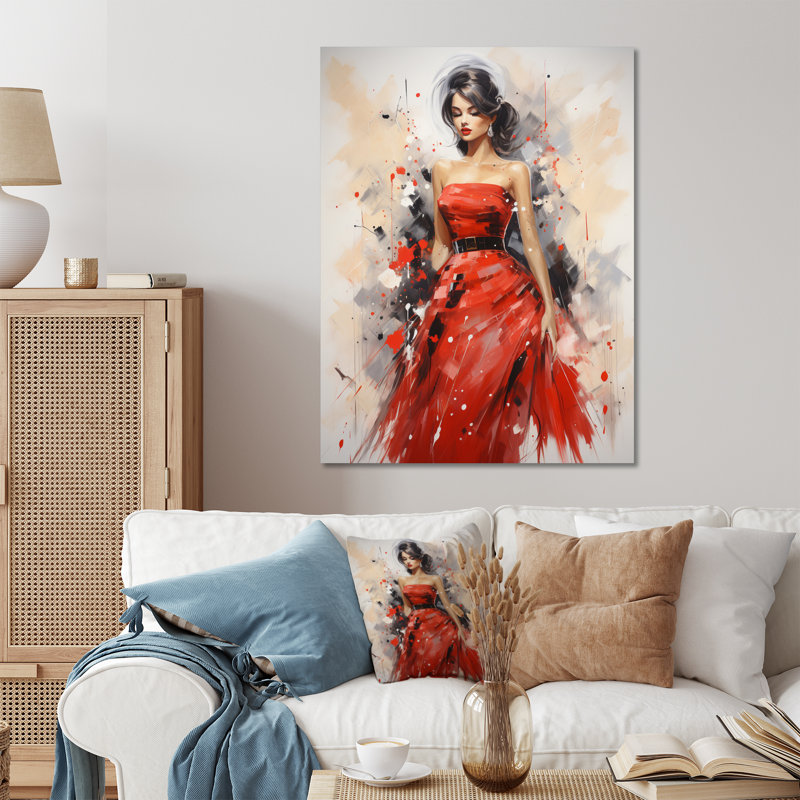 Décoration murale en métal «Red Timeless Glamour Pointillism I», H 20 po x l 12 po x P 1 po