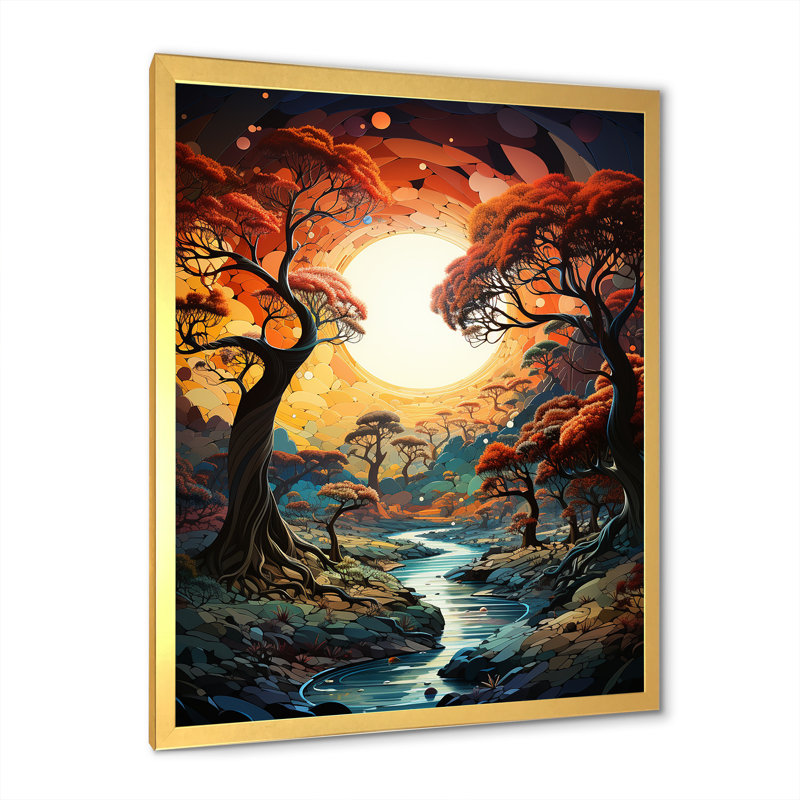 Baobab africain, teintes cosmiques I - impressions sur toile de baobab, H 40 po x l 30 po, Cadre doré simple