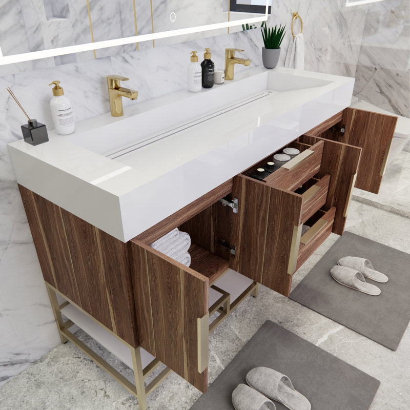 Ensemble de meuble-lavabo double 59 po Glasgow, Chêne blanc foncé