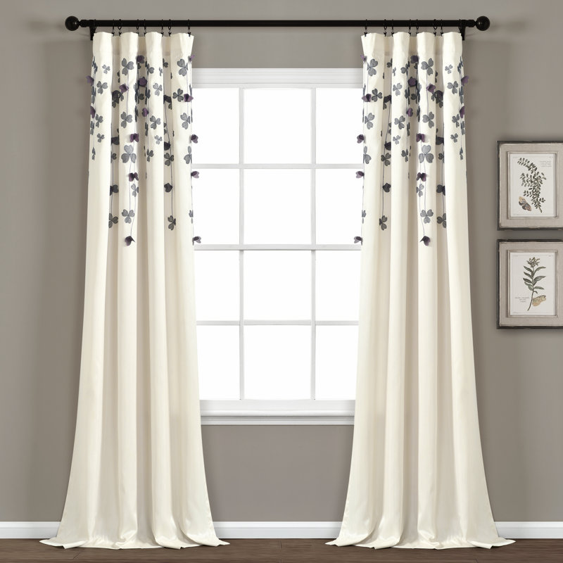 Panneau de rideau simple à motif floral diaphane, Mauve