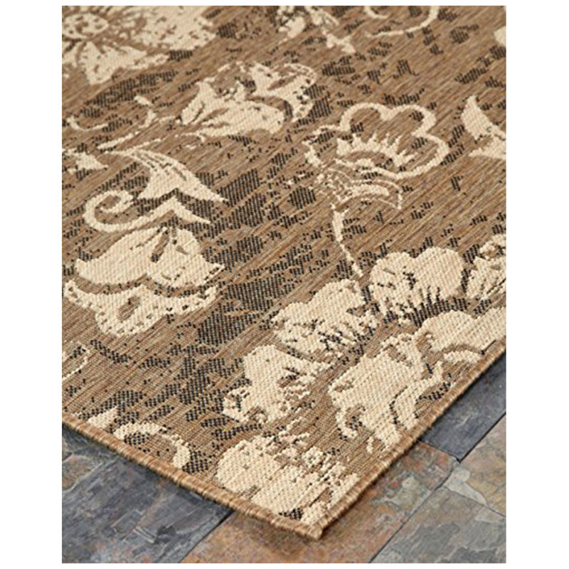 Tapis brun/beige à motif de feuilles tissé à plat Derlyum, Rectangle 3 pi 3 po x 5 pi
