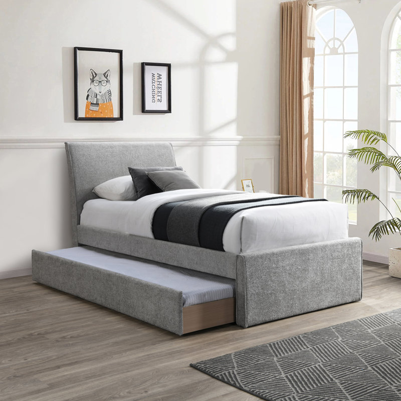 Myles Pittenger Chenille Fabric Twin Trundle Bed, Grey Chenille Fabric