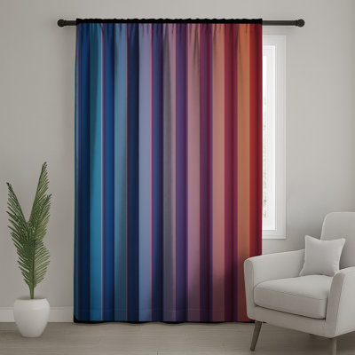 Rideaux de fenêtre à rayures verticales bleu et rose - 1 panneau