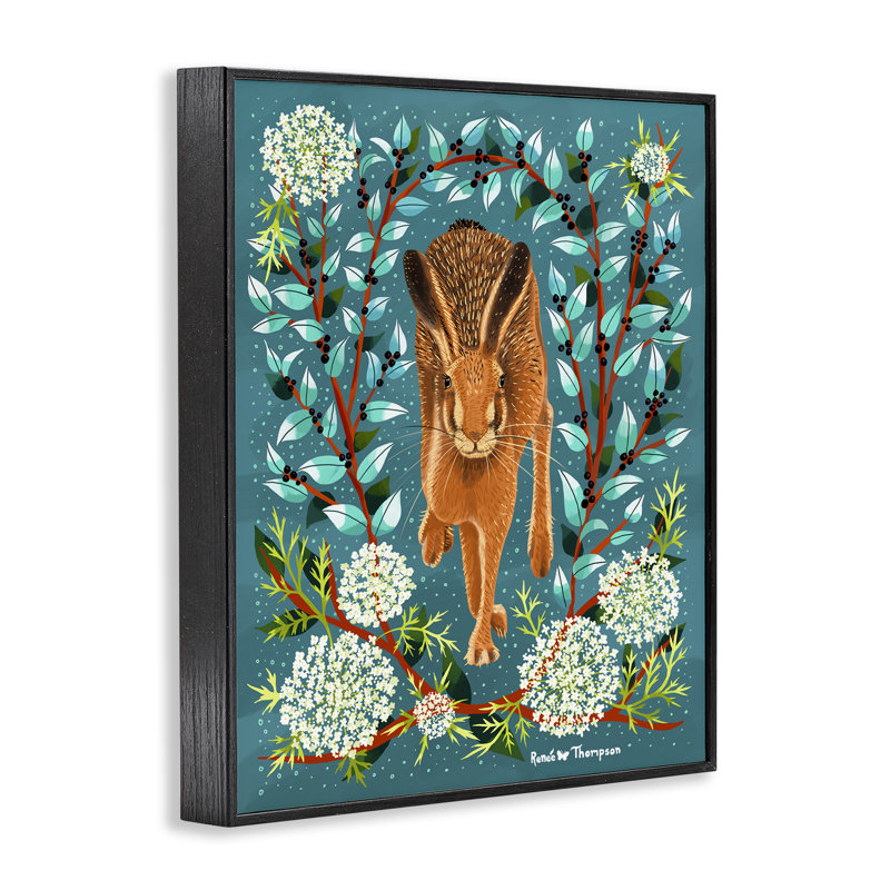 Hare & Huckleberries, art de la giclée encadrée par Renee Thompson, H 30 po x l 24 po, Giclée encadrée noir minuit