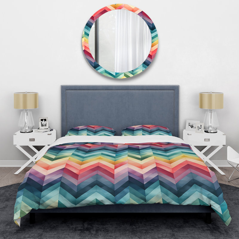Ensemble de housse de couette Watercolor Caprice Multicolor Chevron Pattern