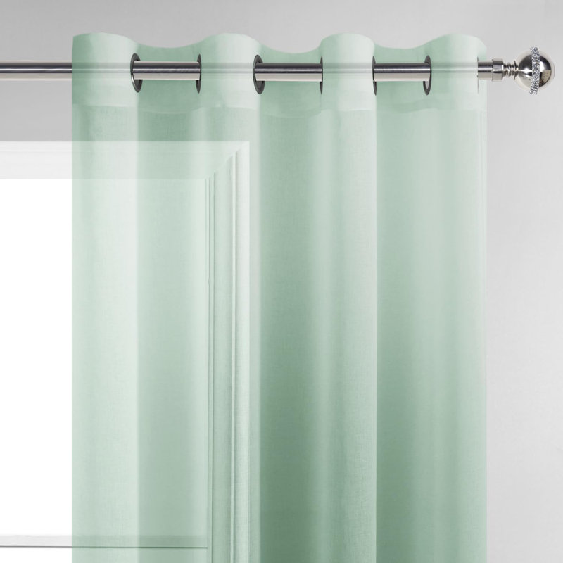 2 Panels Ombre Sheer Curtains - Faux Linen Gradient Semi Voile Grommet Top Drapes for Bedroom and Living Room Decor