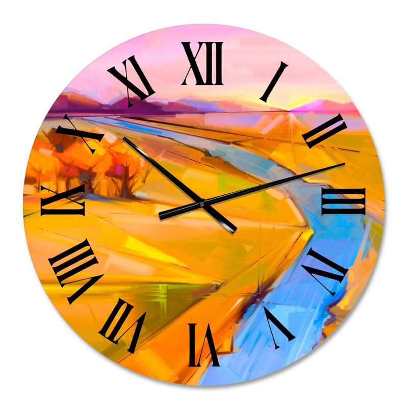 Horloge murale impressionniste, paysage de montagne avec rivière III, Surdimensionné