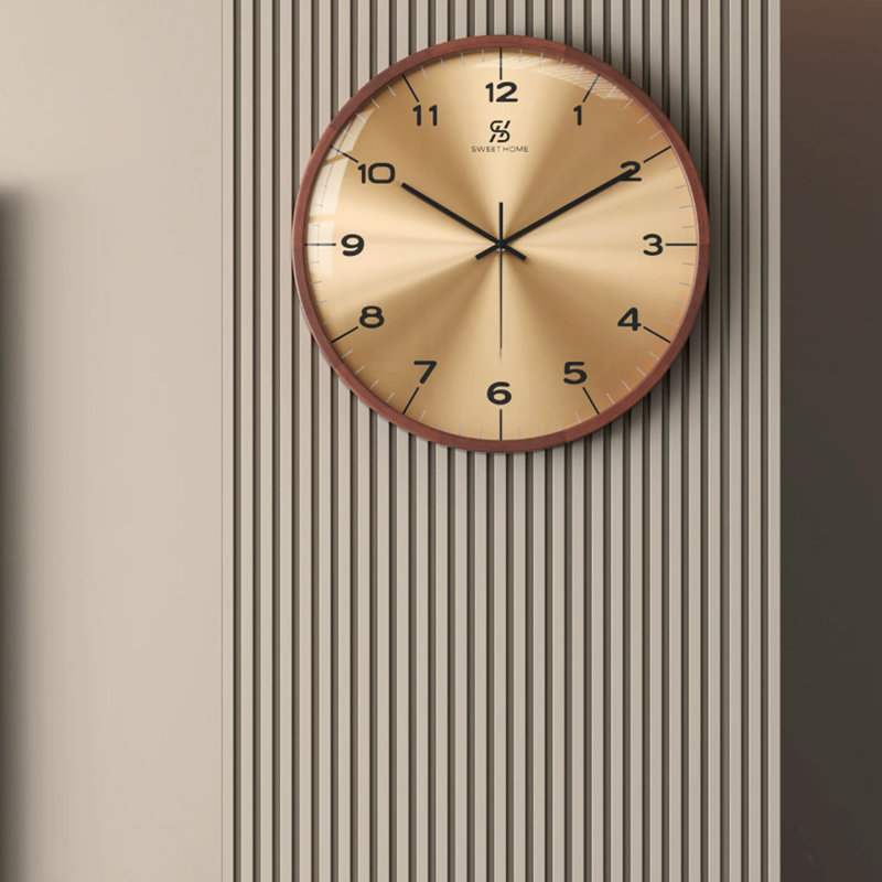 Walnut Round Analog Wall Clocks, 15.75"H*15.75"W*2.36"D